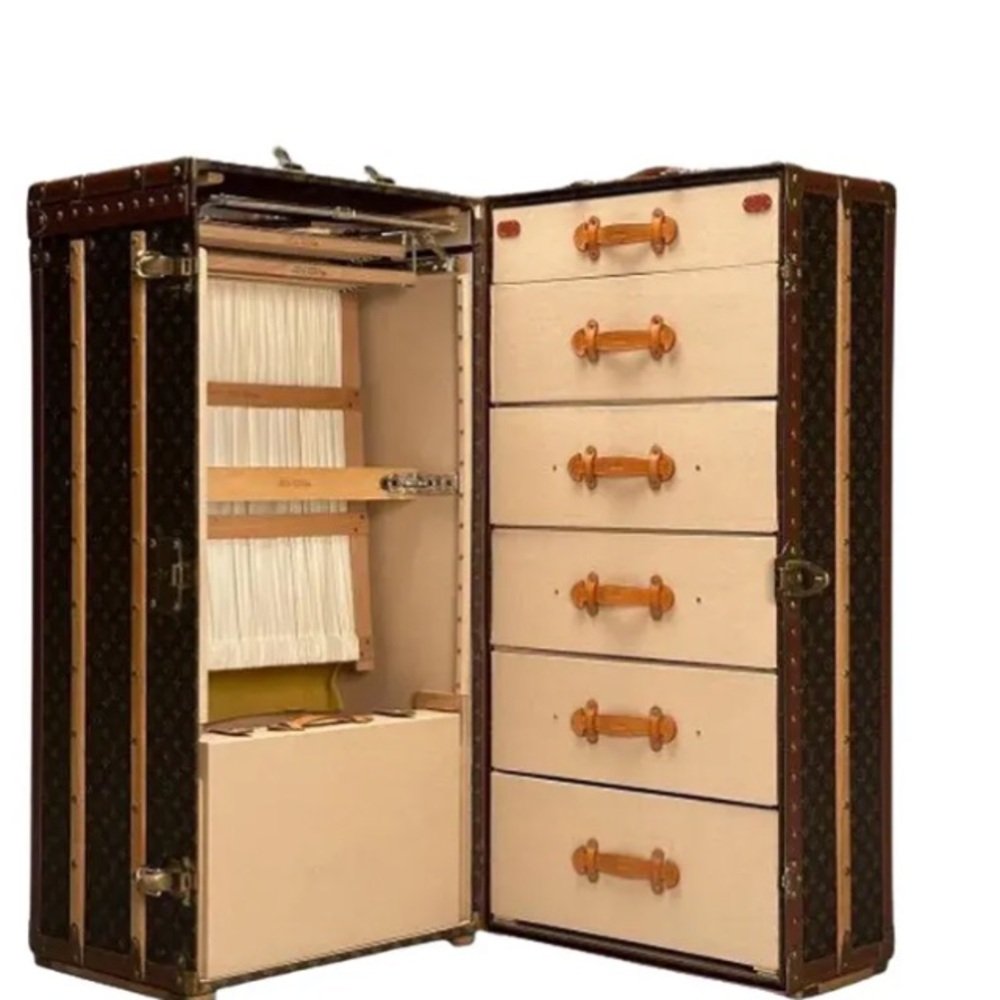 Louis Vuitton Brown and Tan Storage Trunk with Vintage Aesthetic